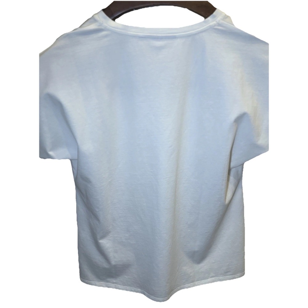 Chicos Small Gold Foil Short Sleeve Top Chicos 0 Pink Palms Metallic Gold - Picture 11 of 11